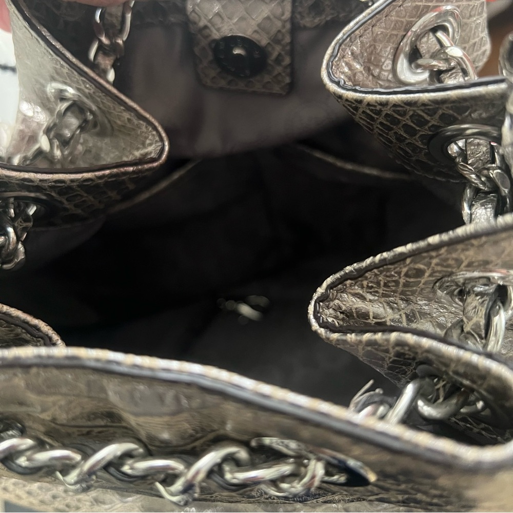 Michael Kors Metallic Silver Snake-Embossed Shoulder Bag - Picture 6 of 7